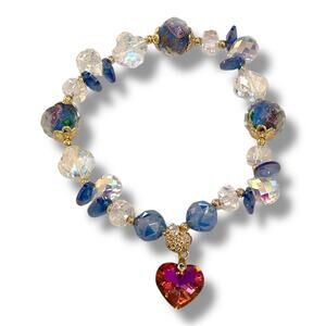 Blue Swarovski Beaded Heart Charm Bracelet